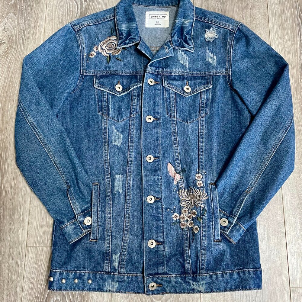 "Heartbreaker" Embroidered, Distressed Jean Jacket